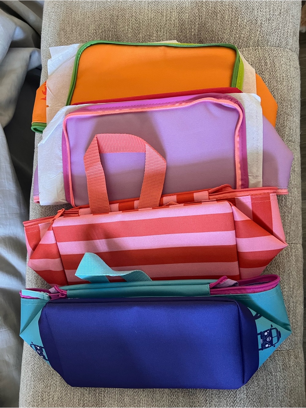 Colorful Multi-Compartment Storage Pouches - Pink, Purple, Orange, Blue